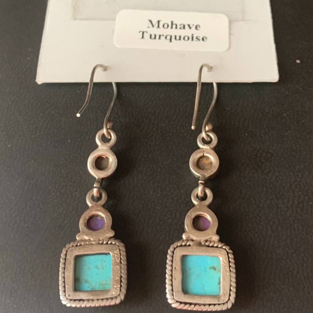 Mohave Turquoise Solid 925 Sterling Silver Dangle Earrings Jewelry - Picture 6 of 7